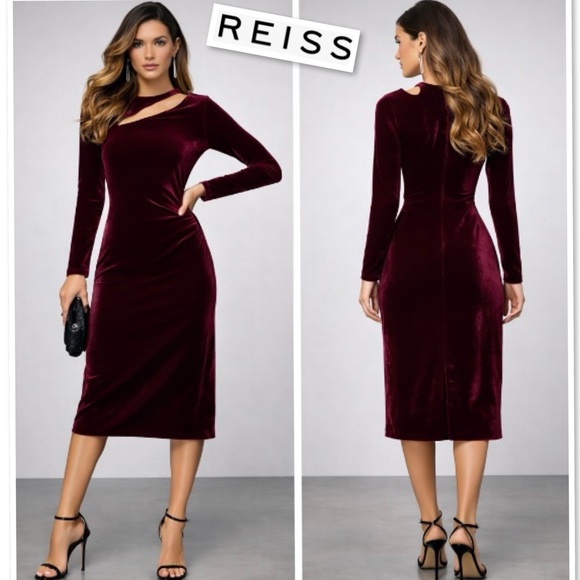 navy blue dress for baby girl Reiss + Tatiana Velvet Cut-Out Shoulder Dress main image 0